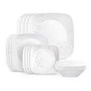 Corelle 1147223 16 Piece Cherish Square Dinnerware Set, White