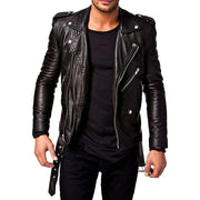 QAWACH Men's Leather Jacket, Genuine Lambskin, Winter Vintage Motorcycle Biker, Black, XS, 1234