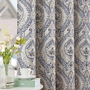 Curtainking GMVNSBLKP2-5063C02 Damask Printed Curtains, W52 x L63 Blue on Greyish Beige