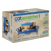 Catfidence Cat Scratcher Sofa with Catnip, Durable Corrugated Cardboard Lounger, Blue, Large