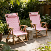 AMMSUN Folding Beach Chair with Wooden Armrests, Pink Stripes, Outdoor Patio Use