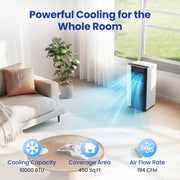 Costway 10000 BTU Portable Air Conditioner 3-in-1 Cooling Fan Dehumidifier with Sleep Mode LED Display Remote Control White HCST12447