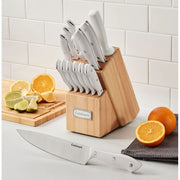 Cuisinart CEW3R-15P3 Classic Triple Rivet Stainless Steel 15 Piece Knife Block Set, Ergonomic Handles, Sharpening Steel, Wooden Countertop Block, CEW3R-15P3
