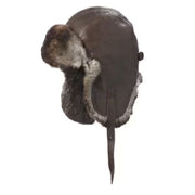 Crown Cap Vintage-Like Aviator Hat, Genuine Cowhide Leather, Rabbit Fur Lining, Adjustable Chin Strap, Ear Flaps, Brown