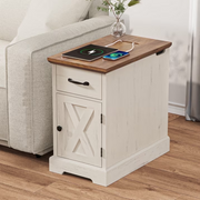 Hommpa Farmhouse End Tables With Charging Station, Rustic White