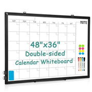 DOLLAR BOSS Magnetic Whiteboard Calendar Whiteboard Wall Dry Erase Calendar Board Schedule Board Large Size Board 48 X 36 Inches Planner Double Sided White Board  Black Aluminium Frame