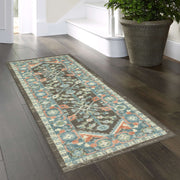 Mainstays 5760GA24xrnr Persian Border Medallion Indoor Runner Rug, Gray Aqua, 2 ft x 6 ft, Machine Washable