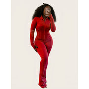 ScarletteEmmy Womens Zip-Up Athleisure Set, XL, Red - Machine Washable