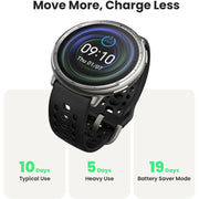 Amazfit Active 2 Round Smartwatch, 44mm Stainless Steel, Black Leather Band, 1.32-Inch AMOLED Display, GPS, Heart Rate Monitor, 10 Days Battery