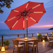Patbrela HY11LS 9FT Patio Umbrella Solar Lighted Outdoor Umbrella with LED Strips, Convenient Crank Lift System, Red
