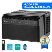 Midea 6,000 BTU Smart Window Air Conditioner, U-Shaped Inverter, Ultra Quiet, Wi-Fi, Remote Control, Energy Efficient, Black, MAW06V1QWBL-T