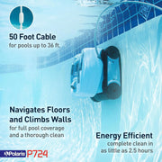 Polaris P724 Robotic Automatic Pool Cleaner, Cyclonic Vacuum Technology, Lightweight Compact Design, Energy Efficient, Cleans Floors Walls Waterline, For In-Ground Pools Up to 36 ft, F724
