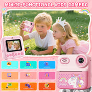 ALLJOY 202588  Instant Print Kids Camera, 12MP, 1080P HD Video, 2.4-Inch IPS Screen, 16X Digital Zoom, Thermal Black-and-White Photo Printer, 64GB SD Card Included