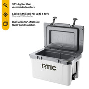 RTIC 32 QT Ultra-Light Hard-Sided Ice Chest Cooler, White and Grey, Fits 48 Cans