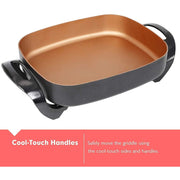 Caynel 16 Inch Nonstick Electric Skillet Jumbo, 1400W, Tempered Glass Lid, Cool-Touch Handles, Rectangle Basin, EL438