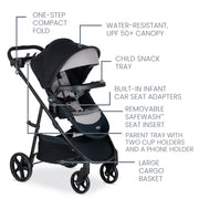 Britax Willow Brook S+ Infant Car Seat and Stroller Travel System with ClickTight Installation, RightSize Adjustable Fit, All-Wheel Suspension, SafeWash Fabrics, Jade Onyx