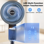 TASKBAY Pedestal Fan for Bedroom Air Circulator, 12 Speeds, 120 Horizontal and 90 Vertical Oscillation, Adjustable Height, Remote Control, RGB Ambient Light, 12-Hour Timer, Black, PF006