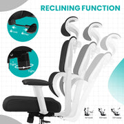 Primy PR-18-HT-BLACK Ergonomic Office Chair with Lumbar Support and Thick Cushion, White