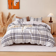 Sonive Waffle Duvet Cover Set, Breathable Waffle Weave, Blue Grid Plaid, Queen