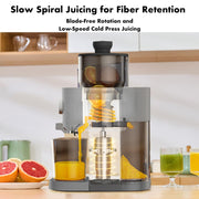 SIFENE Cold Press Juicer, Slow Masticating Electric Single Auger Juicer, 5.2-Inch Wide Feed Chute, High Juice Yield, Easy to Clean, Gray, JS8301