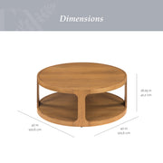 My Texas House Haven Round Coffee Table, 40-Inch Wood Top, Warm Brown Finish, Drum-Style Base, Open Lower Shelf, MT65250047100A7