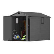 Homall HM697-DGY 6x10ft Outdoor Plastic Storage Shed with Lockable Double Door, Window, Wood-Effect Finish, Gray