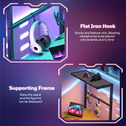 RSPGAME 57 Inch Reversible L-Shaped Gaming Desk with RGB LED Lights, Extra Large Surface, H-Style Display Shelf, Headphone Hook, Black