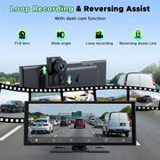 Lamtto 10.25-Inch Wireless CarPlay Screen with 2.5K Front Dashcam, 1080P Rear Backup Camera, GPS Navigation, Bluetooth, Siri, DVR, 64GB Card RC28
