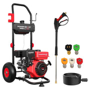 PowerSmart Pressure Washer, 3400 PSI, 2.5 GPM, 212cc Gas Engine, Cold Water, 5 Quick-Adjustable Nozzles, 27FT Hose, 10-Inch All-Terrain Wheels, DL1034A