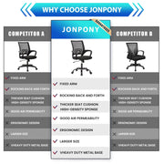 JONPONY Ergonomic Office Chair, Breathable Mesh Back, Adjustable Height, Padded Armrests, Heavy-Duty Metal Base, Dual-Caster Wheels, Black