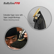 BaBylissPRO LithiumFX Gold Hair Clipper, Cord/Cordless, 5-Position Taper Control, Gold Titanium Tri-Blade, 2-Hour Lithium-Ion Battery, Ergonomic Grip, Black Gold, FX673NS