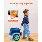 KFFKFF Engine Toy Car Repair Kit, 60 Pieces with Detachable Components, Lights, Sounds, Steering Wheel, Horn, Blue Workshop Set for Kids 3 and Up, D001-4