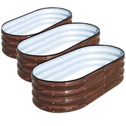 SnugNiture TYHC421 Galvanized Raised Garden Bed Set, 3-Pack, Oval Metal Planter Boxes, Brown Wood Grain, 46x24x12 in