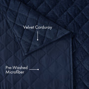 Pawz Navy Blue King Quilt, Soft Velvet Corduroy Face, Pre-Washed Microfiber Backing, Lightweight Polyester Fill, Diamond-Stitched Pattern
