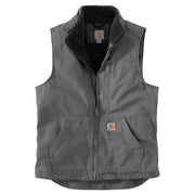 Carhartt 104277-GVL Loose Fit Washed Duck Sherpa-Lined Mock Vest for Men, 3XLT, Gravel