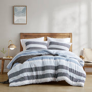 510 Design AM10-0128 Nautical Blue Bedding Set - Owain Stripe Textured Print Comforter by Olliix