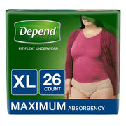 Depend 13406 FIT-FLEX Incontinence Underwear for Women, Maximum Absorbency, XL, 26 Ct