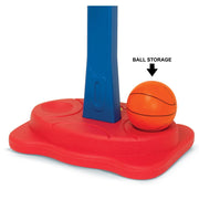 Play Day Adjustable Basketball Goal, Height 36 to 44 in, Built-In Ball Storage, Durable Plastic, Pre-Attached Net, Blue Red White