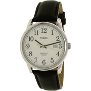 Timex Easy Reader Men's Wrist Watch, 38mm Silver-Tone Brass Case, White Dial with Arabic Numerals, Black Genuine Leather Strap, Indiglo Backlight, Date Display, TW2P75600
