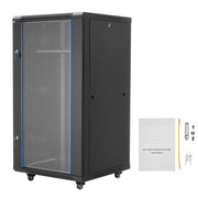 KFFKFF 22U Wall-Mount Network Cabinet, 23.6-Inch Depth, 300 lb Load Capacity, Lockable Tempered Glass Door, Removable Side Panels, SPT-604-22