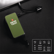 Swiss Tech Power Bank, 10000 mAh, 20W Fast Charge, USB-A USB-C AC Plug, Built-In Lanyard Charging Cord, Gray, D33660