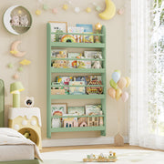 Homfa 4-Tier Wall Bookshelf, Space-Saving Kids Book Storage Rack, Green, 43.7 in