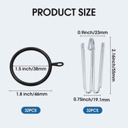 Nobrand Metal Curtain Rings with 4-Prong Pinch Pleat Hooks, 38mm Inner Diameter, 60-Piece Durable Steel Drapery Accessories for Window and Shower Curtains