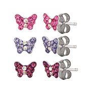 Brilliance Fine Jewelry Girls Sterling Silver Crystal Butterfly Stud Earring Set 3 Pairs