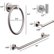 Marmolux Acc 4-Piece Bathroom Hardware Set, 304 Stainless Steel, Brushed Finish, Wall-Mounted, Includes 24-Inch Towel Bar, Towel Ring, Toilet Paper Holder, Towel Hook, PA-S911-4BN