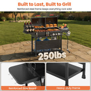 Tcisa 3-Burner Gas and Charcoal Grill Combo, Dual Fuel 30,000 BTU, 748 Sq In Cooking Space, Black Steel Construction