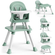 AILEEKISS ETD001TN 8 in 1 Baby High Chair, Convertible Toddler Dining Booster Seat with Adjustable Tray, 5-Point Harness, Green