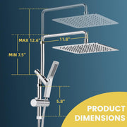 ROSYNEY 10 Inch Metal Dual Shower Head with Handheld Spray, Adjustable Slide Bar, 360 Swivel Arm, Stainless Steel Hose, Chrome