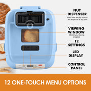 Kitchen in the Box 2lb Bread Maker with 12-in-1 Baking Programs, Auto Fruit Nut Dispenser, 13-Hour Delay Timer, Nonstick Pan, Baby Blue, KBM18