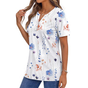 Fantaslook Womens Dressy Casual Blouse, V Neck Henley, Floral Pattern, Short Sleeve, Loose Fit